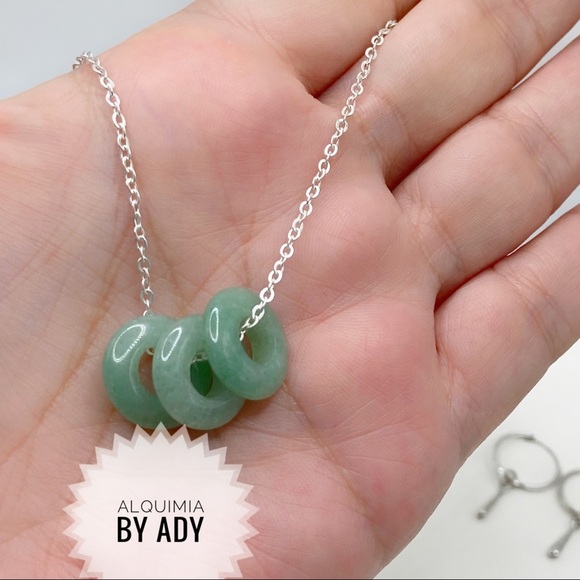 Aventurina worry stone donut sterling silver necklace/manifesting prosperity - Picture 3 of 5